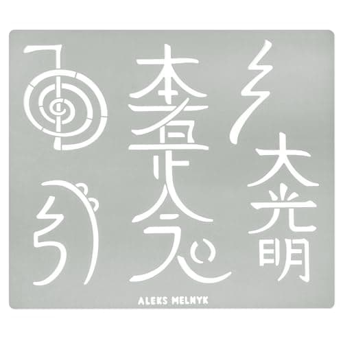 Aleks Melnyk No100 Usui Reiki Symbols Pyrography Metal Stencil Japanese Namaste Stencil Chinese Letter Dai Ko Myo Template Craft Wood Burning Engraving Wood Carving Reiki Supplies