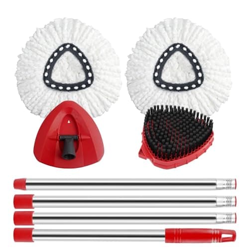 Spin Mop Replacement Mop Compatible with O Cedar 1 Tank System 2 Microfiber Mop Heads Replacements 58 Mop Replace Handle 1 Scrub Brush Attachment and 1 Mop Base for Ocedar EasyWring Spin Mop