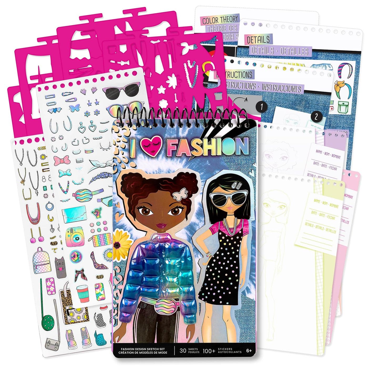 Fashion Angels School Spirit Sketch Set Includes Sketch Pad with Stencils Stickers Fashion Design Sketch Book for Girls Ideal Drawing Kit for Kids