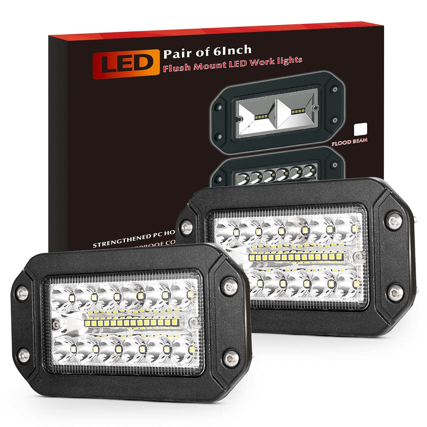 Flush Mount LED Light Pods BUNKER INDUST 2Pcs 6 Inch Spot Flood Combo Beam 6000 LM Triple Row Driving Off Road Light Bar Waterproof Led Work Light for Golf Cart Trucks Tractor SUV 4x4 ATV UTV