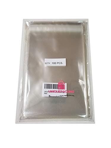 UNIQUEPACKING 100 Pcs 4 3/4 X 6 1/2 Clear A6 Card Resealable Cello/Cellophane Bags