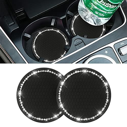 Car Bling Cup Holder Coaster 2 Pack 275 Inch Crystal Rhinestone Car Cup Holder Insert CoasterUniversal for Cars Vehicles SUVs Car Interior Accessories BlackWhite