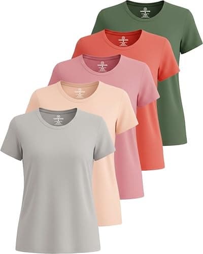 Real Essentials 5 Pack Womens Short Sleeve TShirts Workout Tops Fitness Pilates Gym Activewear Athletic Set 12 S Pack of 5