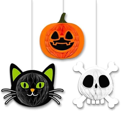Pop The Party Halloween Hanging Ornaments – 3D Pumpkin, Black Cat & Skull Decorations | Party Supplies for Home, Classroom, Office, Haunted House Décor (3 PCS)