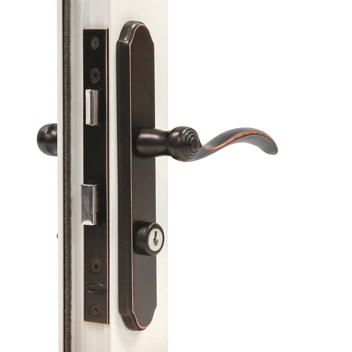 Larson Certified Storm Door Revere Mortise Aged Bronze Handle Set Storm Door Handle Replacement with Keyed Deadbolt