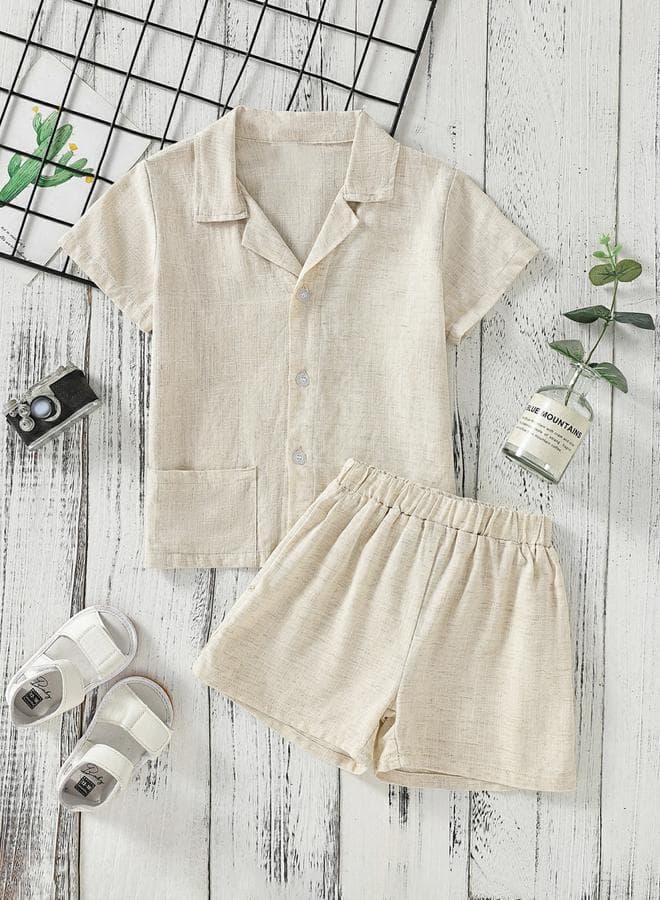 Boys Beige Linen-Look Shirt And Shorts Set