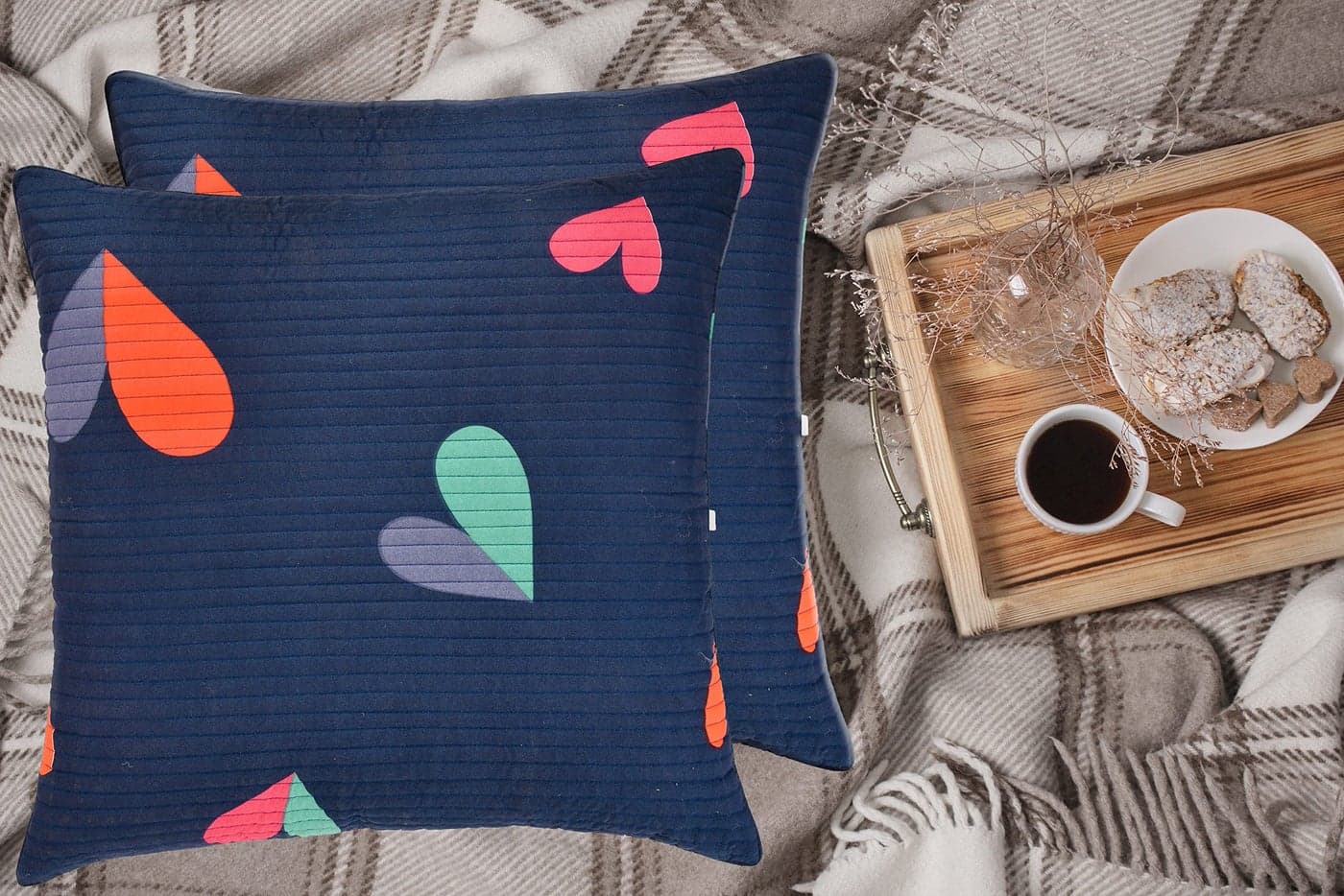 COZY FURNISH Soft Microfiber Cotton Cushion Covers Set of 2 Printed Cushion Covers (BlueHeart)