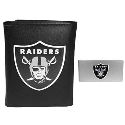 NFL Las Vegas Raiders Mens Trifold Wallet Money Clip Black One Size