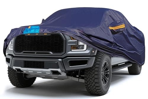 Car Cover Waterproof All Weather, 6 Layers Outdoor Full Exterior Cover Rain Sun UV Snowproof Protection with Zipper Cotton, Mirror Pocket for Ford F-150 Raptor