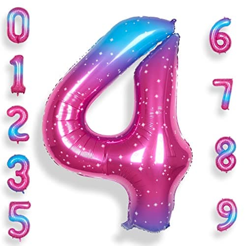 RainbowQ Party 4 Balloon Number 40 Inch for Boy or Girl Big Starry 09 Foil Mylar Large 4 Number Balloon Happy 4th Birthday Party Anniversary Decorations Supplies