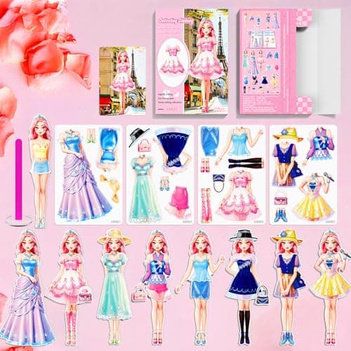Magnetic Dress Up Paper Doll PlaysetPretend Play Game Travel Toys Car Road Trip ActivityMagnet Clothes Puzzles Kids Toddler GirlsPreschool Learning Created Imagine Birthday Gift C Set
