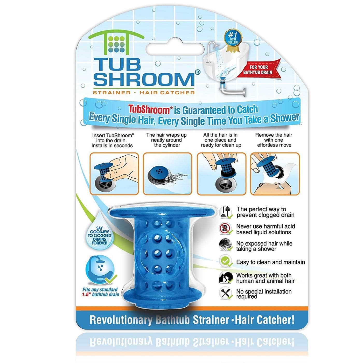 TubShroom Revolutionary Tub Drain Protector Hair CatcherStrainerSnare Blue