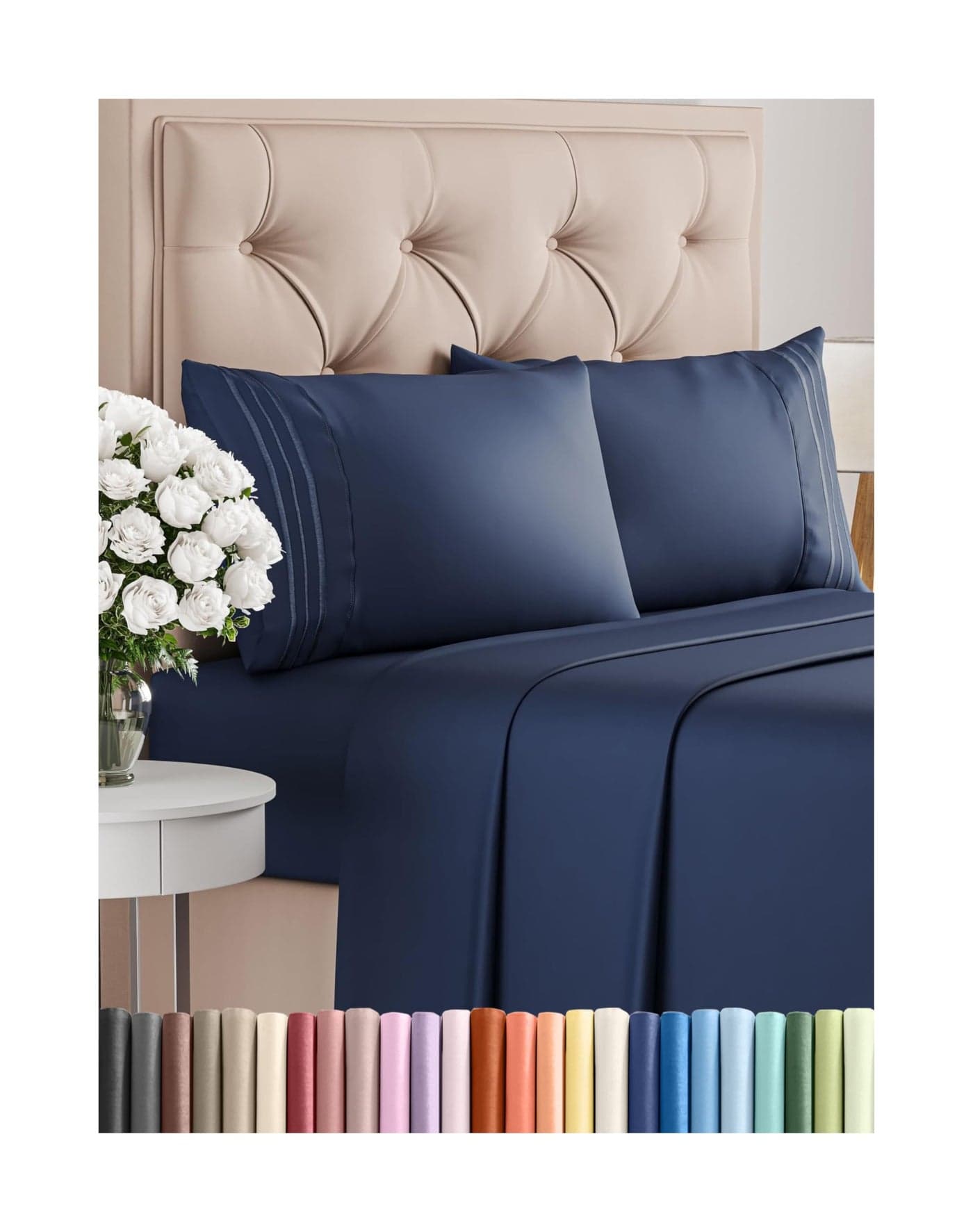 King Size 4 Piece Sheet Set - Comfy Breathable & Cooling Bed Sheets Set - Hotel Luxury Bedding for Women, Men, Kids, Teens, Boys & Girls - Deep Pockets, Ultra-Soft, Wrinkle Free - Oeko-Tex - Navy Blue