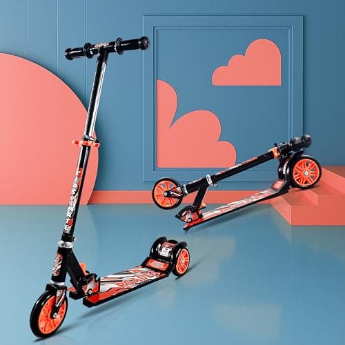 Kidsmate Roadeo Metal Kick Scooter for Kids | Adjustable Height Scooter | Foldable & Attractive PVC Wheels with Rare Brakes for Kids of Age 3+ Years (Black)
