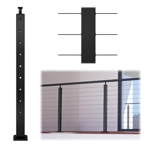 Muzata Black Cable Railing Post 36 Inch 36x2x2 Level Drilled Surface Mount T304 Stainless Steel Cable Railing System Kit Indoor Outdoor with Paper User Guide PS01 BH4S