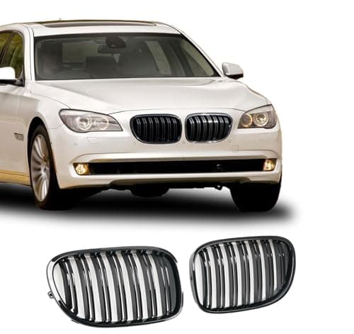 BDBO Front Grill Double Slats Grill for BMW 7 Series F01 F02 730d 740i 750i 2009-2014 - Front Kidney Grille (ABS Glossy Black)