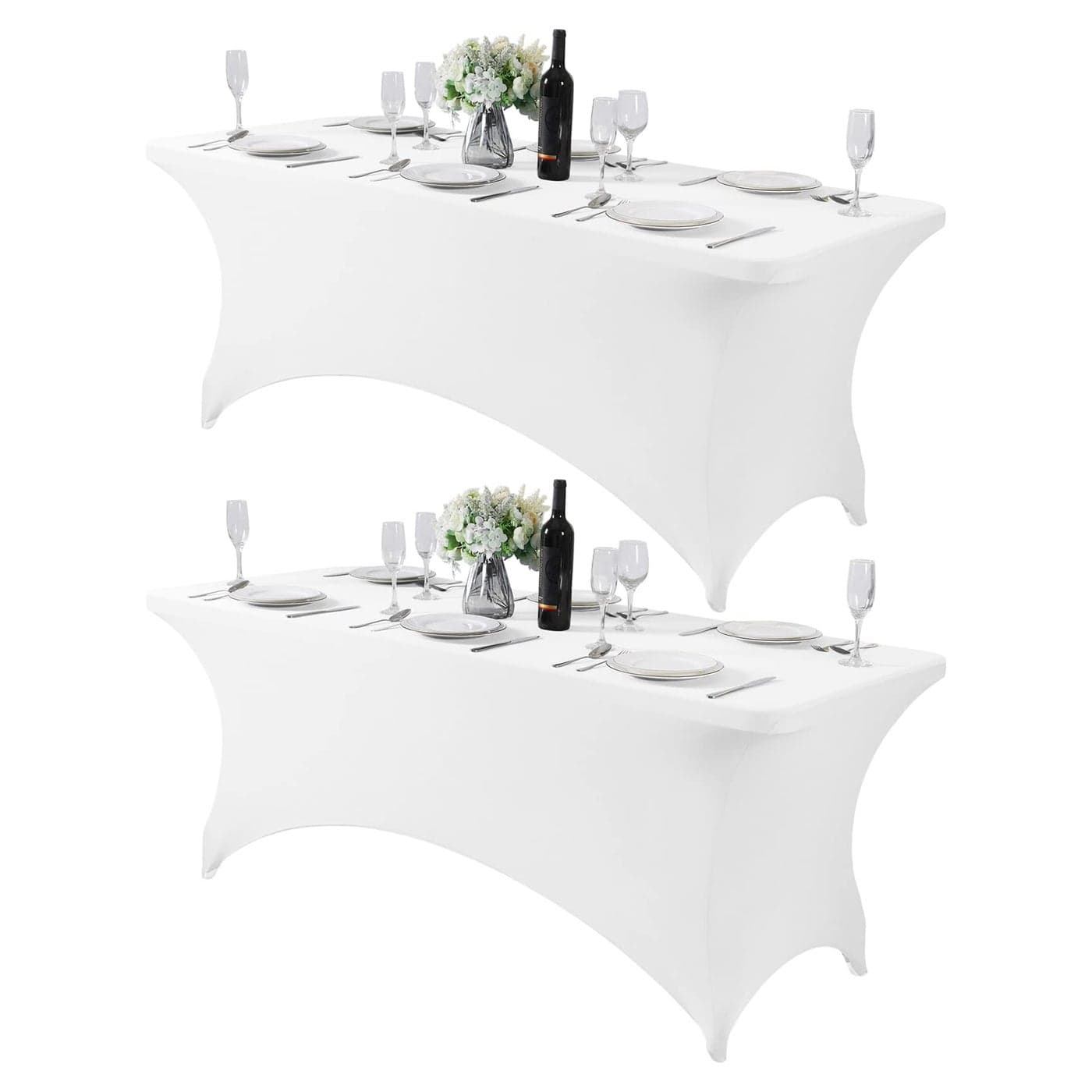 Hezuzo 2Pack Spandex Table Cover for 6Ft Table Universal Fitted Stretch Tablecloth for Party Banquet Wedding and EventsWhite