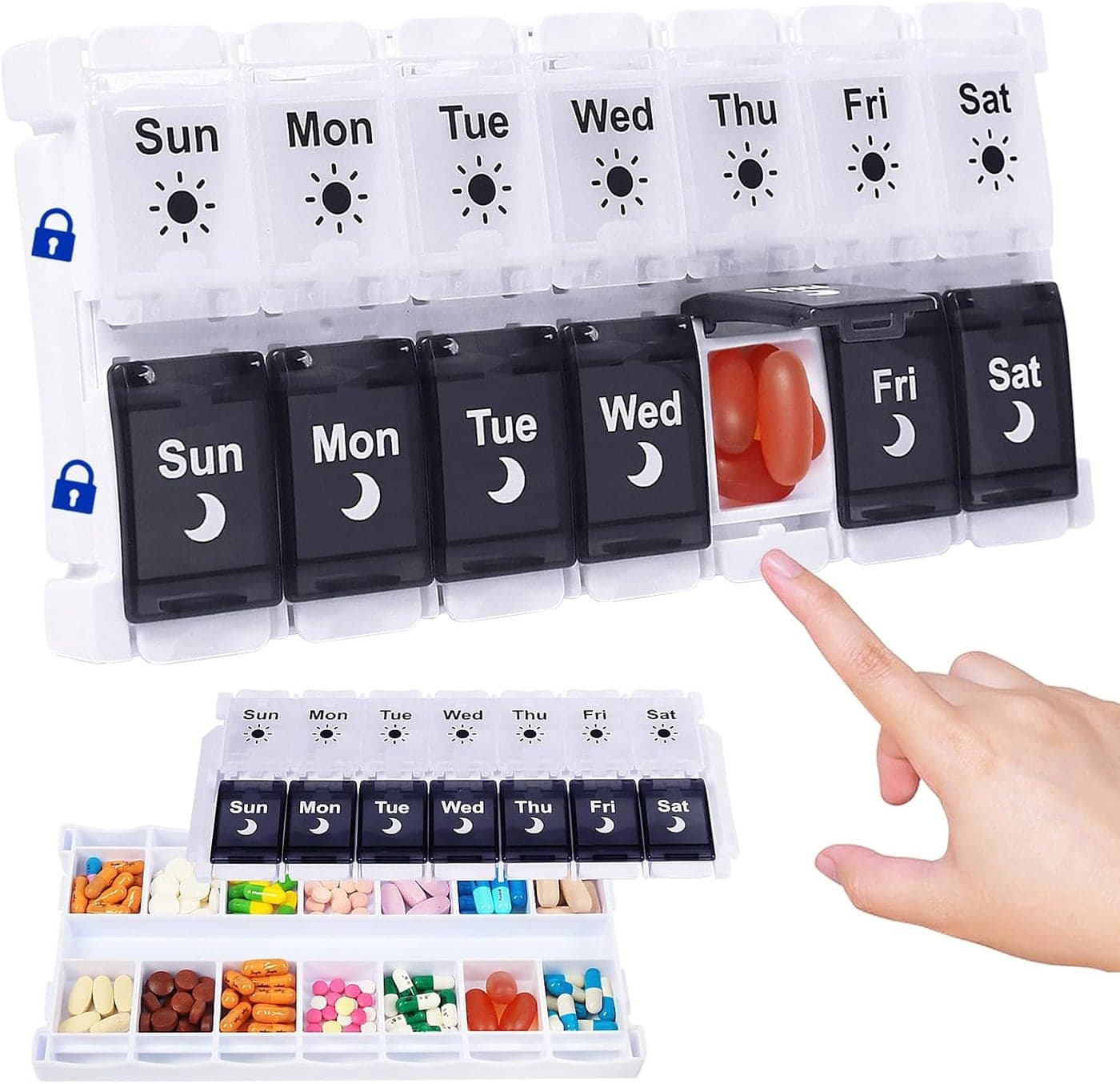HRX Package Large Pill Organizer 2 Times a Day, Easy Fill & Open Weekly Medicine Box Vitamin Cases for 7 Day AM PM