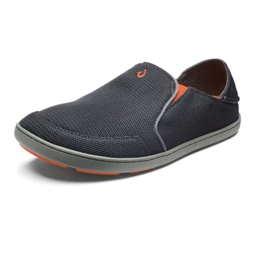 OLUKAI Nohea Mesh Men's Slip On Sneakers, Lightweight & Breathable Shoes for Everyday Wear, All-Weather & Enhanced Traction, Dk Shadow/Dk Shadow, 10.5