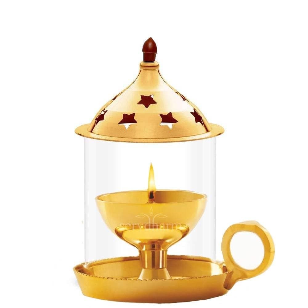 ServDharm Brass Akhand Diya Large 65 Inches 40 ml Oil Capacity
