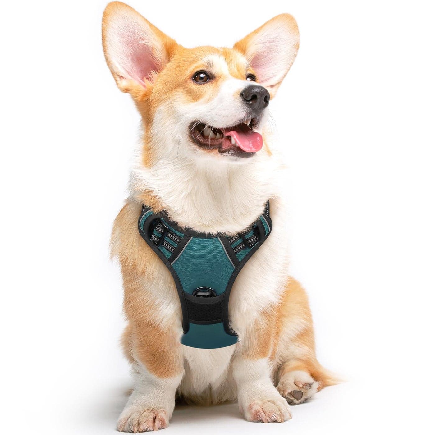 Eagloo Dog Harness Medium Sized Dog, No Pull Service Vest with Reflective Strips and Control Handle, Adjustable and Comfortable for Easy Walking, No Choke Pet Harness with 2 Metal Rings, Dark Green, M