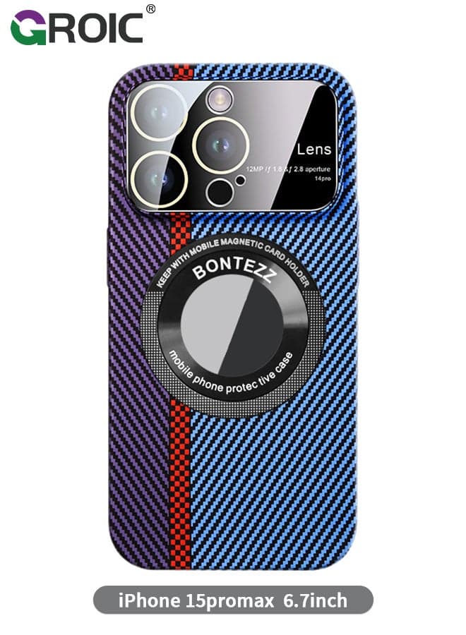 Phone Case for iPhone 15 Pro Max, Compatible Magnetic MagSafe, with Camera Protector,Carbon Fibre Cover,Shockproof Soft PC Phone Shell for iPhone 15 Pro Max 6.7 Inch