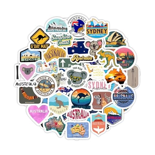 BulbaCraft Australia Stickers for Water Bottle and Laptop - Australia Party Favors & Decorations, Waterproof Vinyl Decals, Australian Flag and Culture Stickers, Gifts for Women & Men