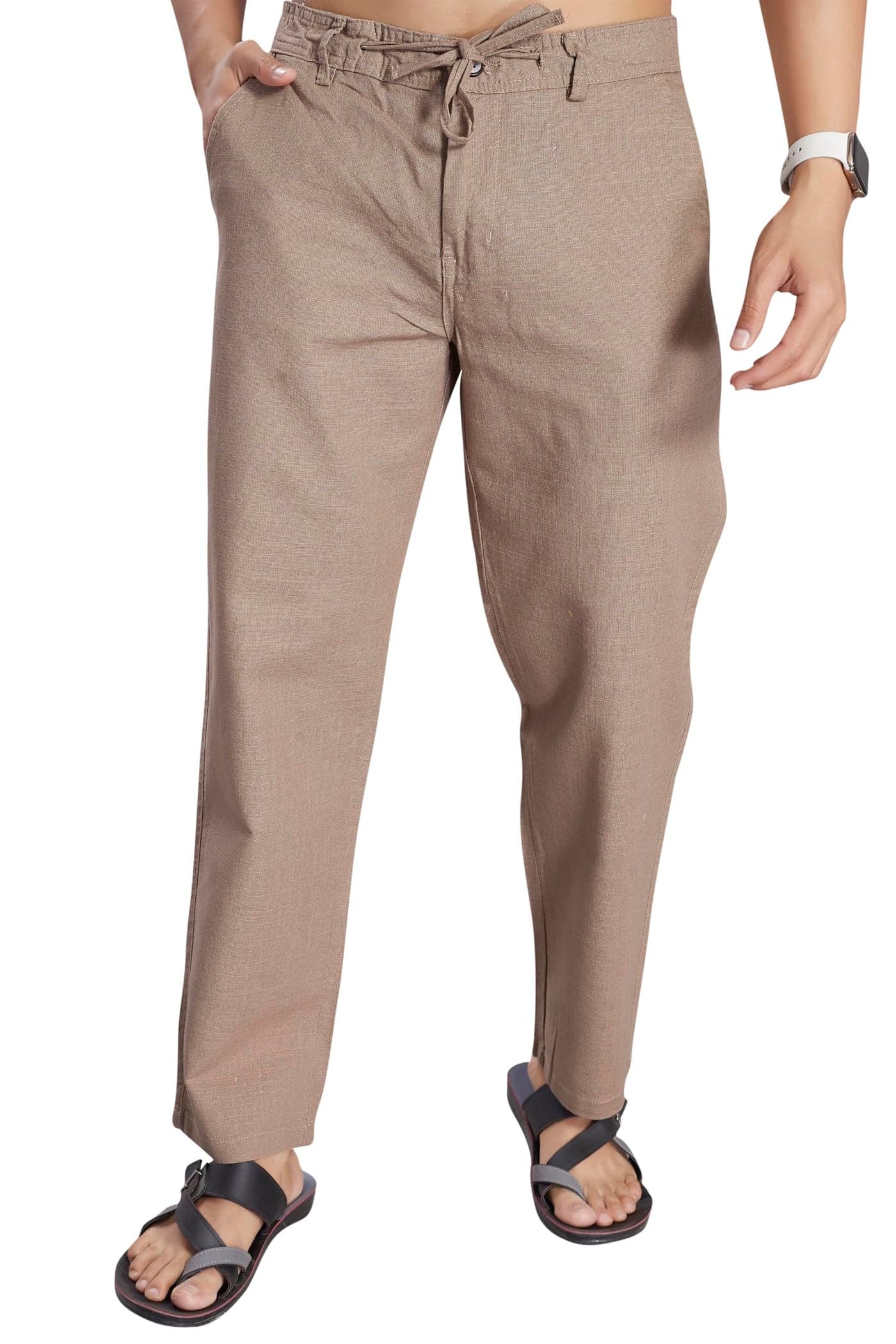 DIVISIVE Men's Relaxed Fit Cotton Linen Blend Trousers (DPT13_36_Camel)
