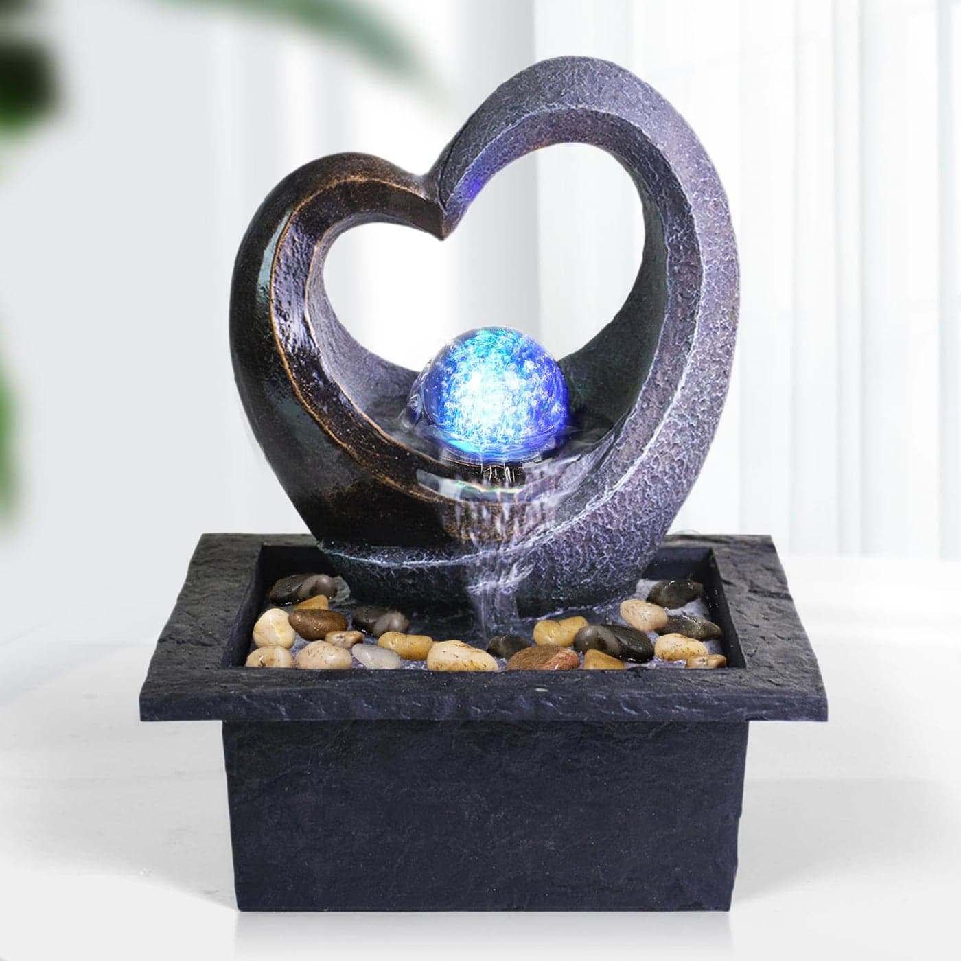 Ferrisland Tabletop Waterfall Fountain Indoor Buddha Water Fountains 4Tier Tabletop Waterfall of Zen Meditation Buddha Fountain with LED Warm Light for Office Home and Bedroom Desktop Decor