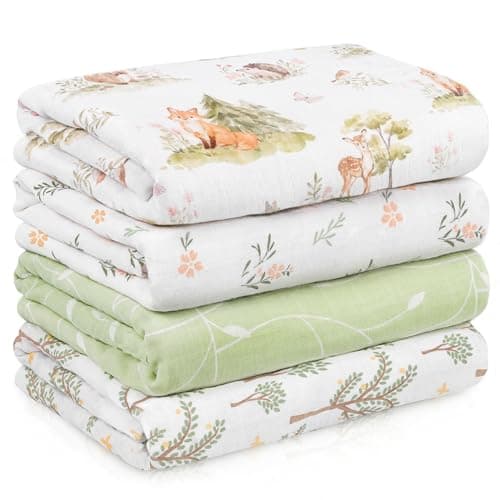 Civarua Kids Muslin Swaddle Blankets for Newborn 4 Pack Cotton Baby Blankets Neutral Large 315 x 433 Breathable Soft Receiving Blanket Essentials Swaddle Wrap Burping Clothes Green Jungle Animal