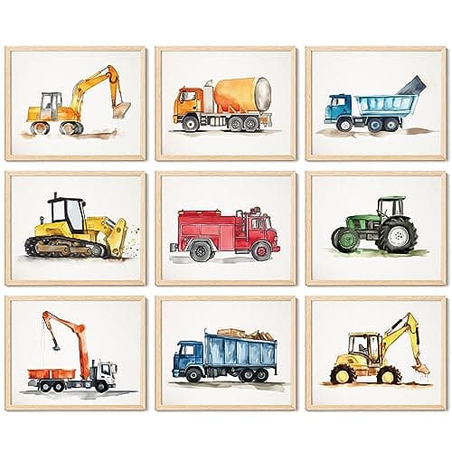97 Decor Construction Room Decor For Boys - Toddler Boy Room Decor, Truck Wall Art For Kids Room, Car Pictures Wall Decor For Bedroom Playroom, Vehicle Tractor Prints Nursery Posters (Unframed)