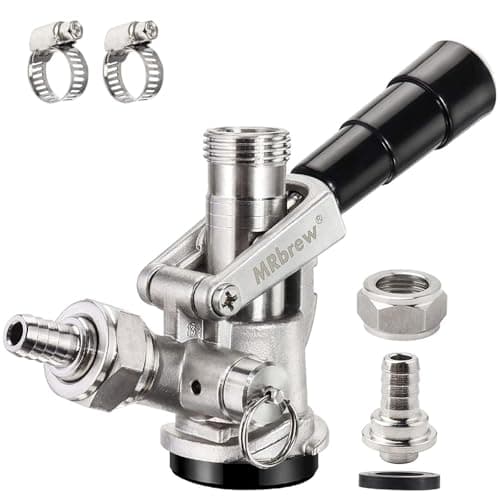 MRbrew All 304 Stainless Steel Keg Coupler, Commercial Sankey Kegerator D System Keg Tap Dispenser for I.D 5/16'' Draft Beer Line Gas Brewing Tubing with Check Valve Sealing Washer Hose Clamp