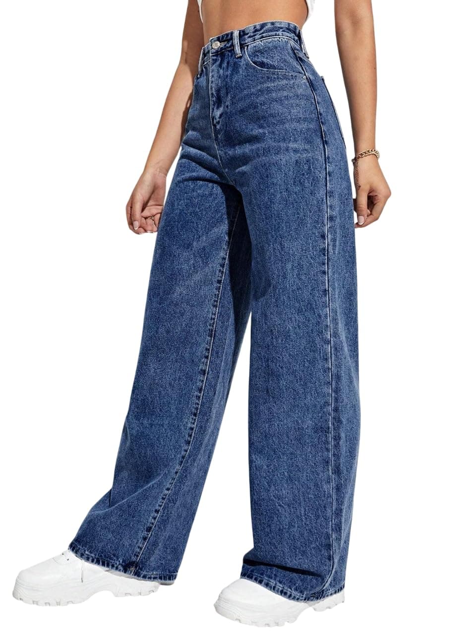 TAGAS Women's High Waisted Wide Leg Jeans – Baggy Denim Pants, Loose Fit Casual Straight Leg Pant for Girls & Womens (WDJ-6-Blue-28)
