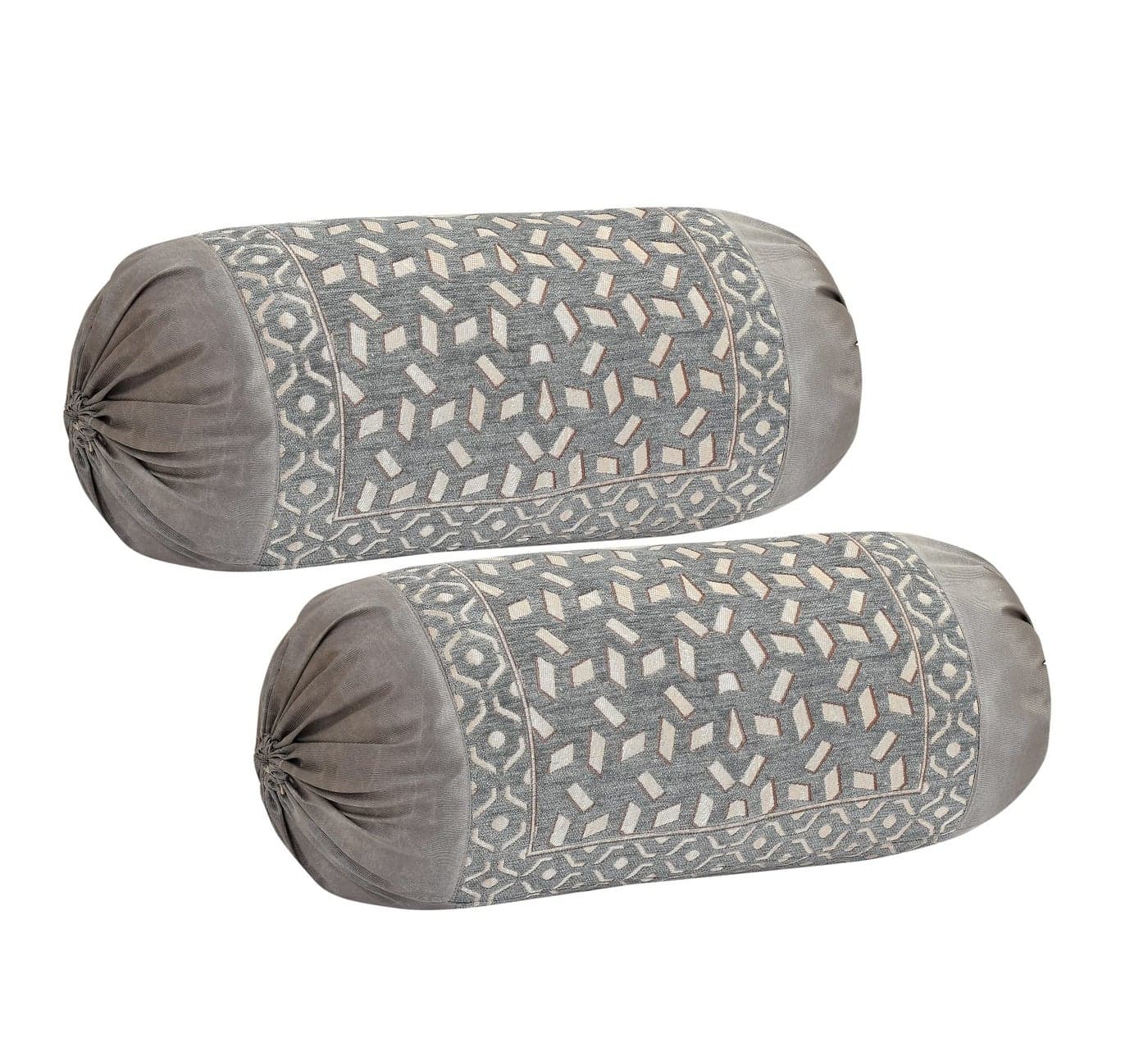 FRESH FROM LOOM 500 Tc Wrinkle Free Bolster Cover Set | 16x32 Inches | Bolster Dewan Round Pillow Covers | Bed Side Long Pillow Case | Soft and Velvet Fabric - (Grey Bricks - Pack of 2pc)