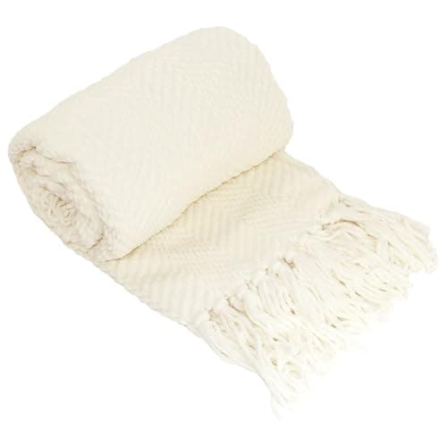 Home Soft Things White Throw Blanket Knitted Tweed Throw 50'' x 60'', Antique White, Super Soft Cozy Warm Comfortable Breathable Throw for Living Room Chair Couch Bed Sofa Bedroom Home Décor