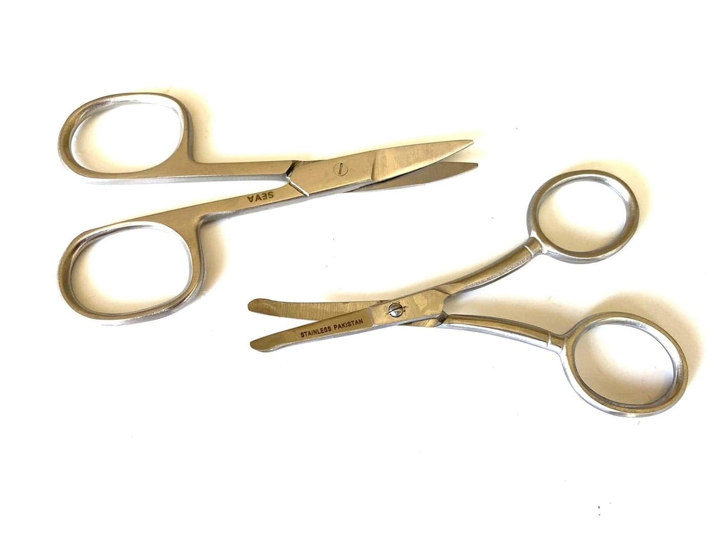Facial Hair Small Grooming Scissors For Men Women Eyebrow Nose Hair Mustache Beard Eyelashes Ear Trimming Kit Curved and Rounded Safety Tip Clippers For Hair Cutting Stainless Steel 2PCS
