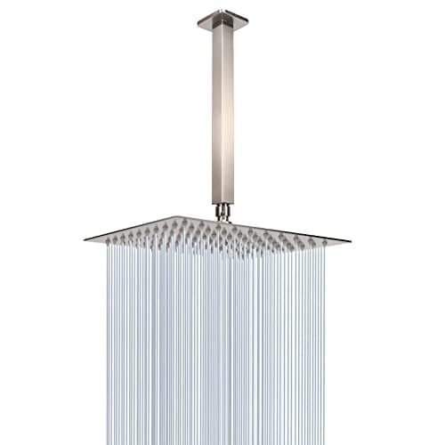 NearMoon Rain Shower Head With Shower Arm Ceiling Mount Square Shower Stainless Steel Ceiling Rainfall Showerhead Waterfall Full Body Coverage 8 Inch Brushed Nickel