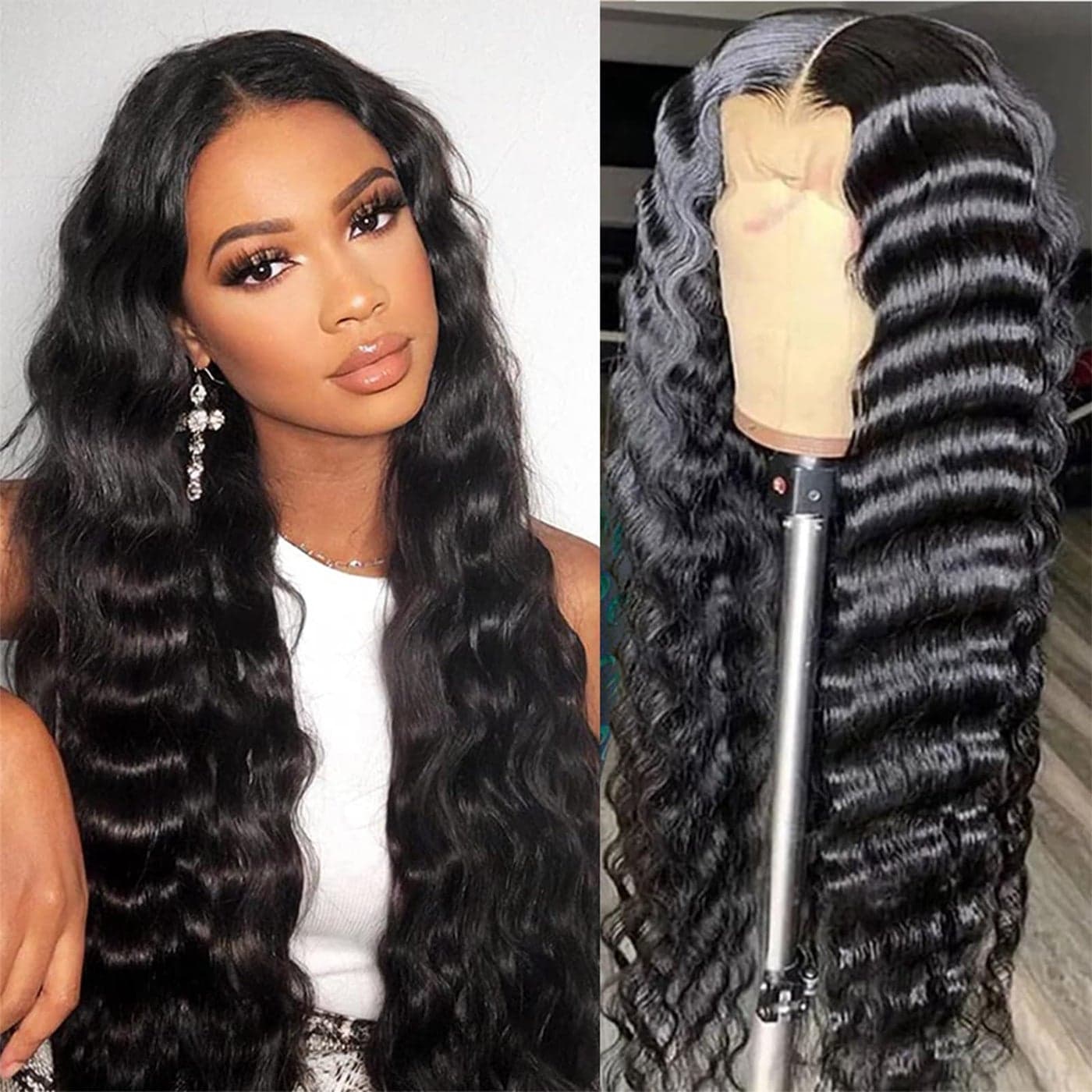 Loose Wave Lace Front Wigs Human Hair 200 Density 13x4 HD Transparent Full Lace Frontal Wigs Human Hair 12A Loose Deep Wave Glueless Wigs Human Hair Pre Plucked for Black Women 22 Inch