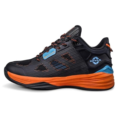 Nivia Skyrush Basketball Shoes for Men, Air Ventilated Mesh with TPU Upper, Multidirectional Outsole for Superior Grip and Comfort, Ideal for Indoor & Outdoor Courts (Black, UK11)