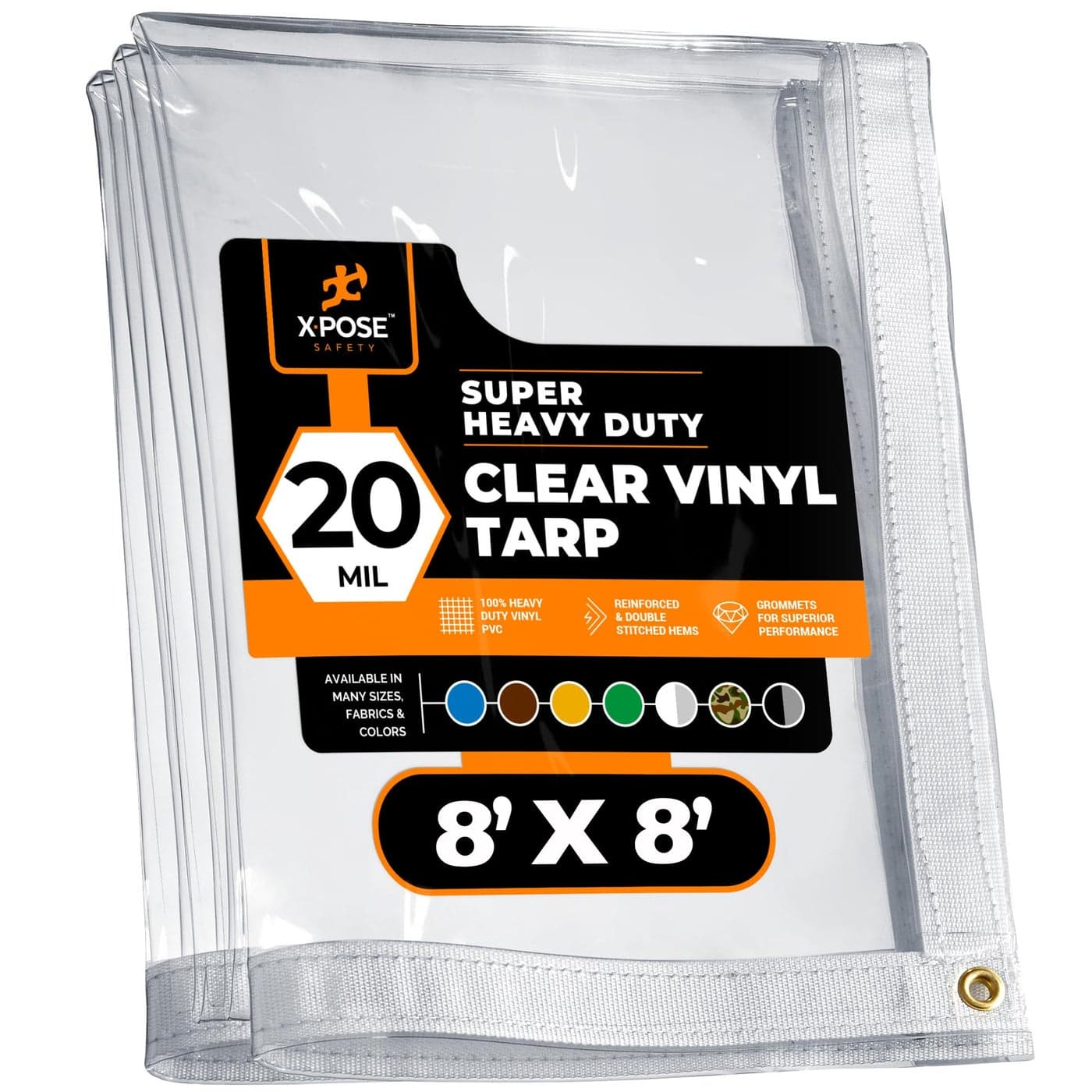8 x 8 Clear Vinyl Tarp Super Heavy Duty 20 Mil Transparent Waterproof PVC Tarpaulin with Brass Grommets for Patio Enclosure Camping Outdoor Tent Cover Porch Canopy by Xpose Safety