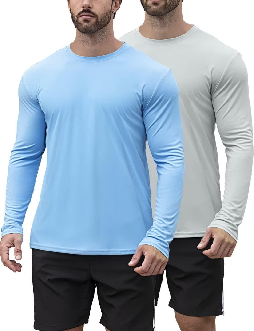 HOPLYNN 2 Pack Men's UPF 50+ Rash Guard and Quick-Dry Long Sleeves Shirts, Swim Surf Fishing Gear UV Sun Protection Shirts for Men Blue Grey X-Large