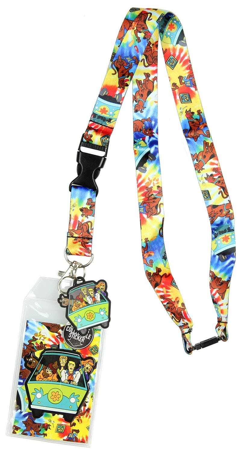 Bioworld Scooby Doo Tie Dye Lanyard Keychain ID Holder Mystery Machine Rubber Charm and Sticker