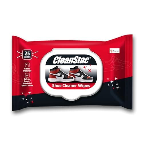Cleanstac Shoe Cleaner Wet Wipes | Instant Shine for Suede, Sneakers & Sport Shoes | 25N Each - Pack of 1 Shoe Wipes | Portable Sneaker Wipes | Quickly Removes Dirt & Stains | Shoe Cleaning Wipes Red