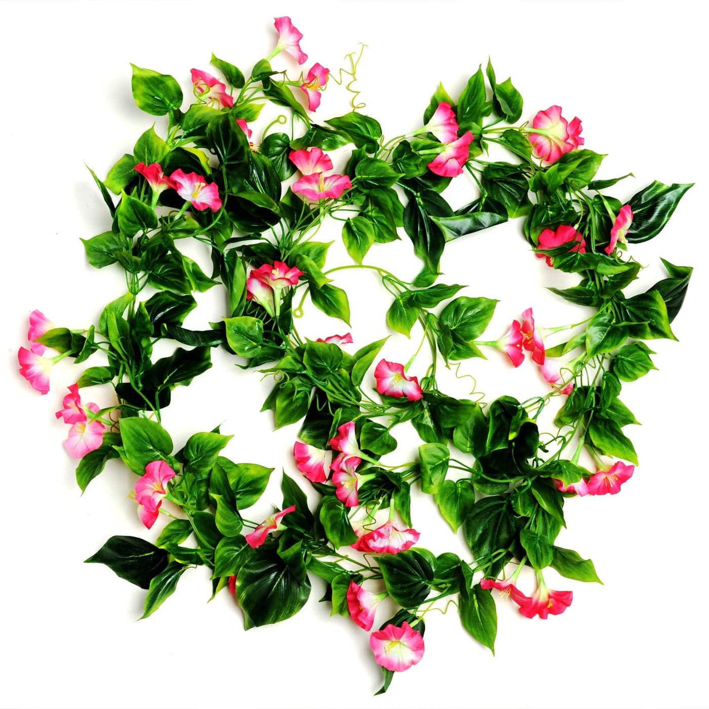 AirSun Artificial Morning Glory Flower Vines 2pcs 15Feet Hanging Plants Silk Garland Fake Green Plant Home Garden Wall Fence Indoor Outdoor Wedding Birthday Decor