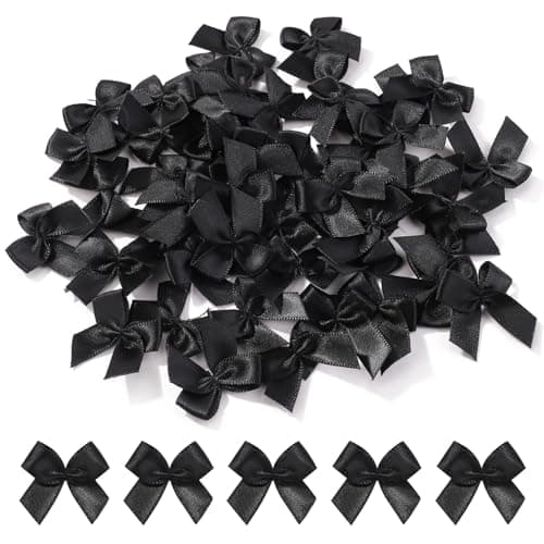 yoyokid 50 Pcs 1 Mini Satin Ribbon Bows Tiny Crafts Bows Decoration for DIY Cheer Pins Clothespins Accessories Wedding Gift Box Ornament Black