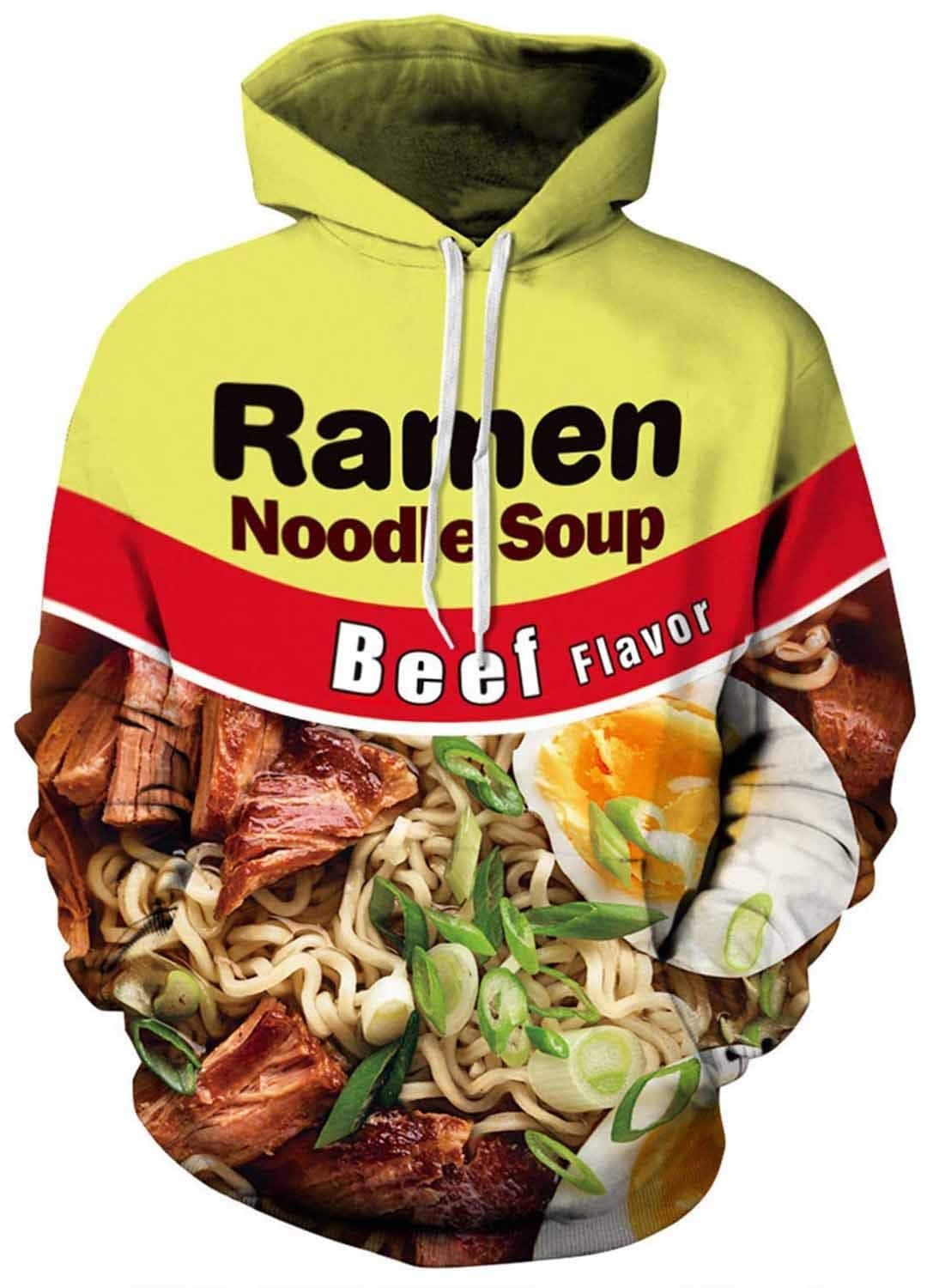Keasmto 3D Ramen Beef Noodle Soup Hoodies Sweatshirts for Men Women Cotton Cute X-Large