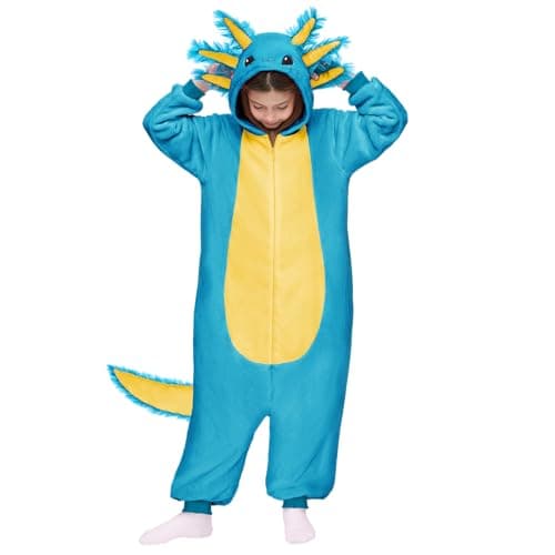 Spooktacular Creations Halloween Axolotl Costume Kids Axolotl Costume Blue ZipUp Hooded Jumpsuit for Kids for Boys Girls Halloween Dressup Cosplay Themed Parties