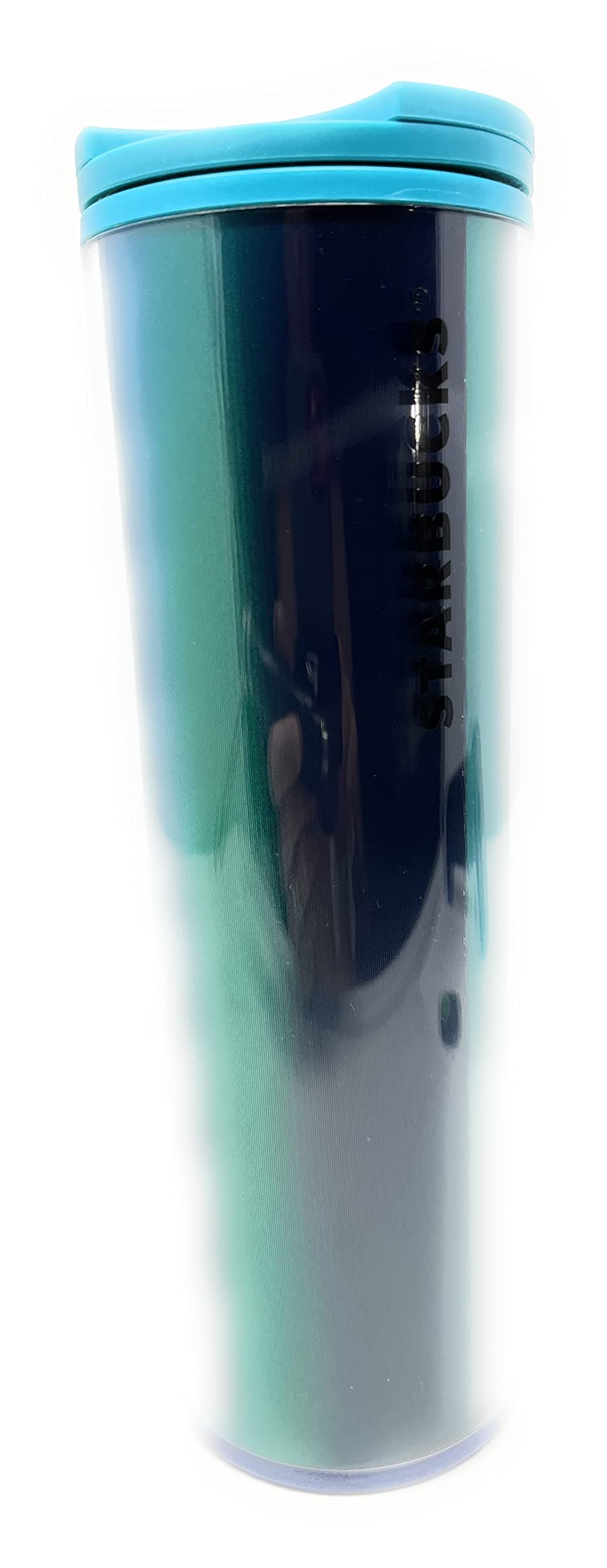 Starbucks 16 oz Double Wall Insulated Blue Green Lenticular Clear Tumbler with Twist Lock Lid