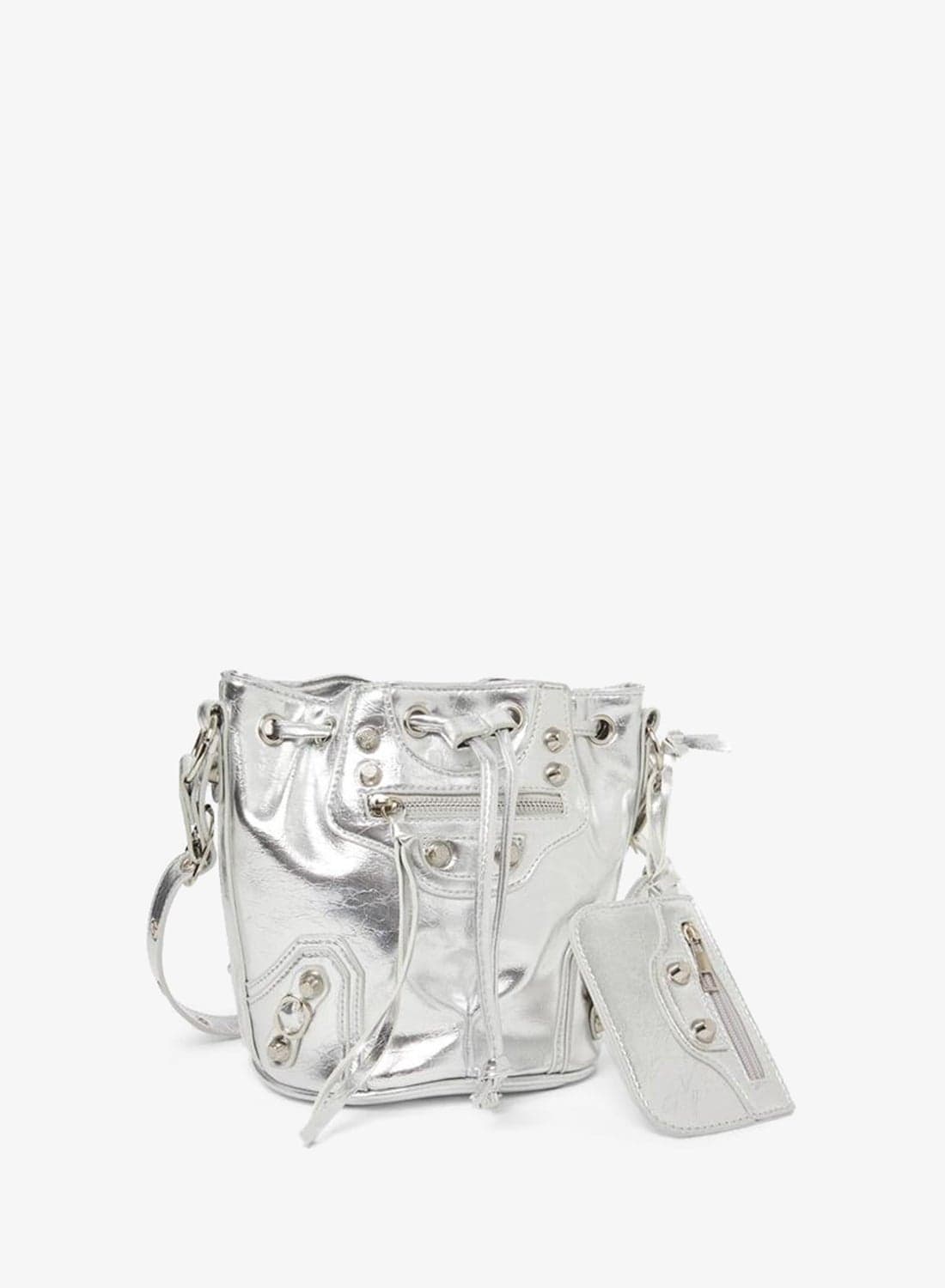 Styli Metallic Studded Drawstring Bucket Bag