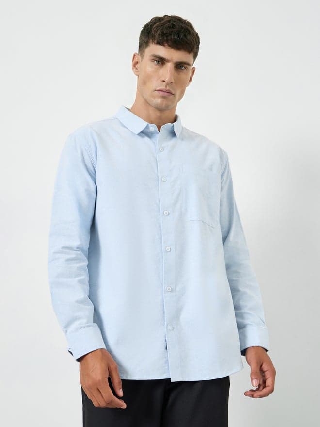 Styli Men Blue Relaxed Fit Cotton Casual Shirt